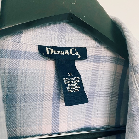 Denim&Co Lavender Plaid Button Down - Picture 4 of 4